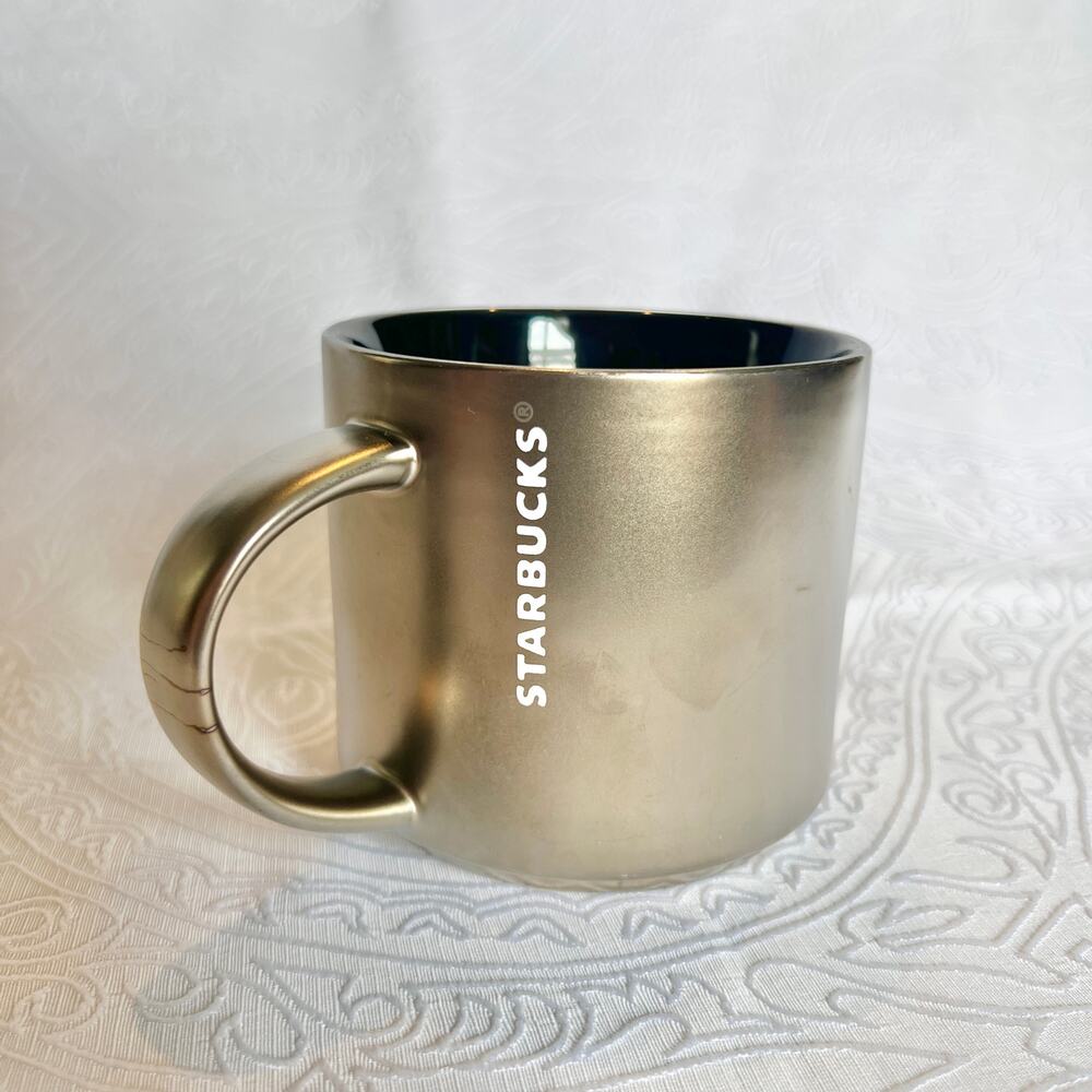 Starbucks Matte Silver Metallic Ceramic Mug 14oz Gray Metal Steel colored Mug